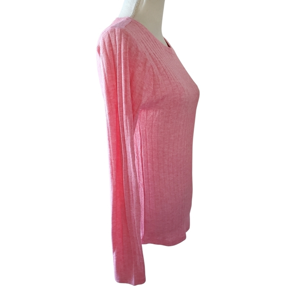 Zenana Pink Ribbed Long Sleeve Crew Neck Knit Soft Stretch Basic Top Size L - Picture 4 of 8